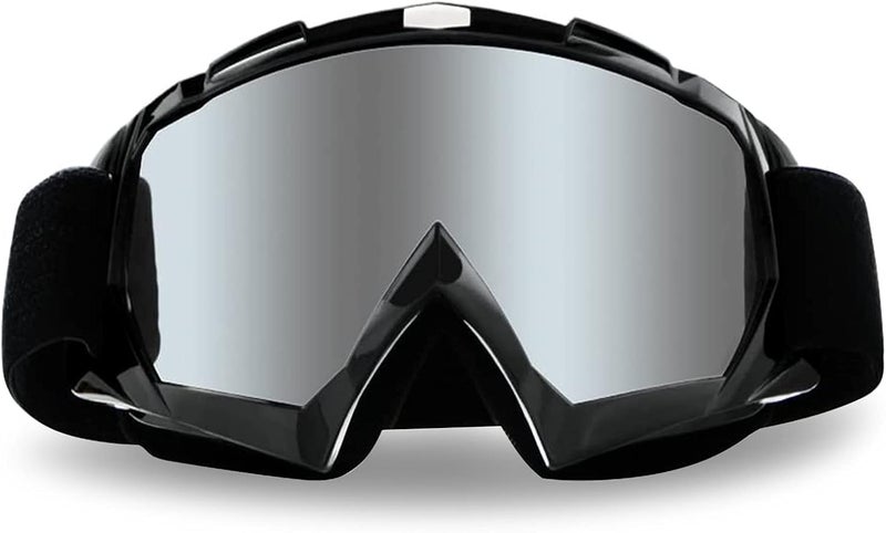 4-FQ Motorcycle Goggles Dirt Bike Goggles Anti UV Safety Goggles Anti Scratch Motocross Goggles Dustproof Motorcycle Glasses Motorbike Goggles for Cycling Riding Climbing Skiing-Sliver Lens - Image 1